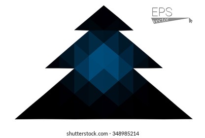 Dark blue low polygon style christmas tree vector illustration consisting of triangles . Abstract triangular polygonal origami or crystal design of New Years celebration. Isolated on white background.