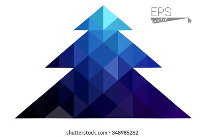 Dark blue low polygon style christmas tree vector illustration consisting of triangles . Abstract triangular polygonal origami or crystal design of New Years celebration. Isolated on white background.
