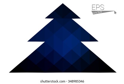 Dark blue low polygon style christmas tree vector illustration consisting of triangles . Abstract triangular polygonal origami or crystal design of New Years celebration. Isolated on white background.
