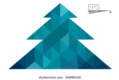 Dark Blue Low Polygon Style Christmas Tree Vector Illustration Consisting Of Triangles . Abstract Triangular Polygonal Origami Or Crystal Design Of New Years Celebration. Isolated On White Background.