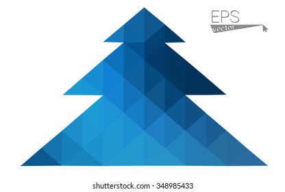 Dark blue low polygon style christmas tree vector illustration consisting of triangles . Abstract triangular polygonal origami or crystal design of New Years celebration. Isolated on white background.