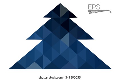 Dark blue low polygon style christmas tree vector illustration consisting of triangles . Abstract triangular polygonal origami or crystal design of New Years celebration. Isolated on white background.