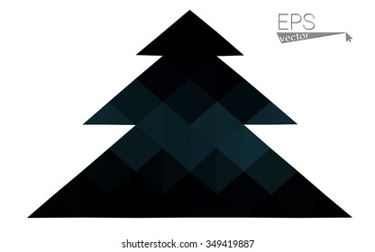 Dark blue low polygon style christmas tree vector illustration consisting of triangles . Abstract triangular polygonal origami or crystal design of New Years celebration. Isolated on white background.