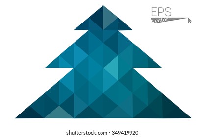 Dark blue low polygon style christmas tree vector illustration consisting of triangles . Abstract triangular polygonal origami or crystal design of New Years celebration. Isolated on white background.