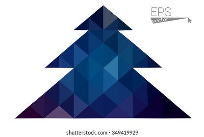 Dark blue low polygon style christmas tree vector illustration consisting of triangles . Abstract triangular polygonal origami or crystal design of New Years celebration. Isolated on white background.