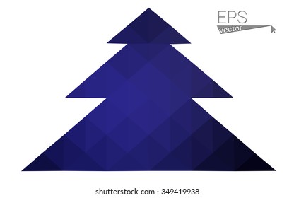 Dark blue low polygon style christmas tree vector illustration consisting of triangles . Abstract triangular polygonal origami or crystal design of New Years celebration. Isolated on white background.