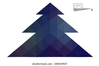Dark blue low polygon style christmas tree vector illustration consisting of triangles . Abstract triangular polygonal origami or crystal design of New Years celebration. Isolated on white background.