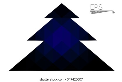 Dark blue low polygon style christmas tree vector illustration consisting of triangles . Abstract triangular polygonal origami or crystal design of New Years celebration. Isolated on white background.