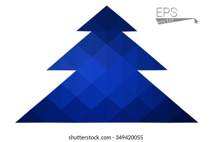 Dark blue low polygon style christmas tree vector illustration consisting of triangles . Abstract triangular polygonal origami or crystal design of New Years celebration. Isolated on white background.