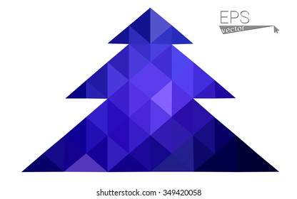 Dark blue low polygon style christmas tree vector illustration consisting of triangles . Abstract triangular polygonal origami or crystal design of New Years celebration. Isolated on white background.