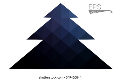 Dark blue low polygon style christmas tree vector illustration consisting of triangles . Abstract triangular polygonal origami or crystal design of New Years celebration. Isolated on white background.