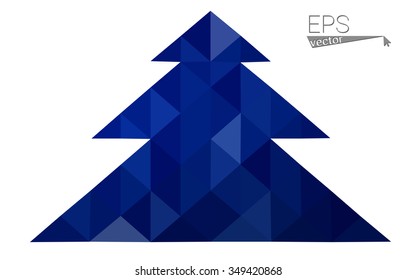 Dark blue low polygon style christmas tree vector illustration consisting of triangles . Abstract triangular polygonal origami or crystal design of New Years celebration. Isolated on white background.