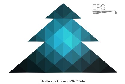 Dark blue low polygon style christmas tree vector illustration consisting of triangles . Abstract triangular polygonal origami or crystal design of New Years celebration. Isolated on white background.