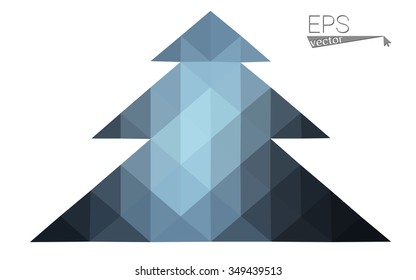 Dark blue low polygon style christmas tree vector illustration consisting of triangles . Abstract triangular polygonal origami or crystal design of New Years celebration. Isolated on white background.