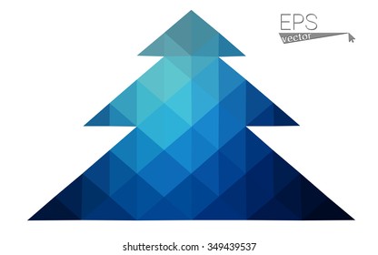 Dark blue low polygon style christmas tree vector illustration consisting of triangles . Abstract triangular polygonal origami or crystal design of New Years celebration. Isolated on white background.