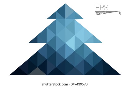 Dark blue low polygon style christmas tree vector illustration consisting of triangles . Abstract triangular polygonal origami or crystal design of New Years celebration. Isolated on white background.
