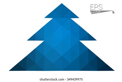 Dark blue low polygon style christmas tree vector illustration consisting of triangles . Abstract triangular polygonal origami or crystal design of New Years celebration. Isolated on white background.