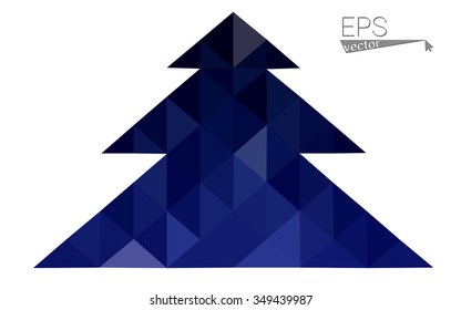 Dark blue low polygon style christmas tree vector illustration consisting of triangles . Abstract triangular polygonal origami or crystal design of New Years celebration. Isolated on white background.