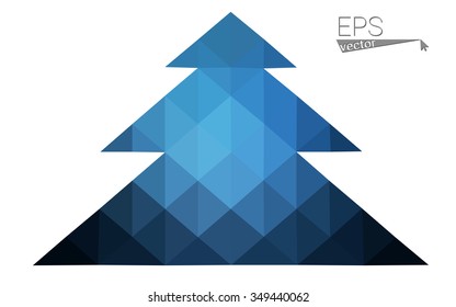 Dark blue low polygon style christmas tree vector illustration consisting of triangles . Abstract triangular polygonal origami or crystal design of New Years celebration. Isolated on white background.
