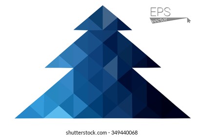 Dark blue low polygon style christmas tree vector illustration consisting of triangles . Abstract triangular polygonal origami or crystal design of New Years celebration. Isolated on white background.