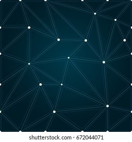 Dark blue low polygon with white vertex, polygonal pattern, vector background
