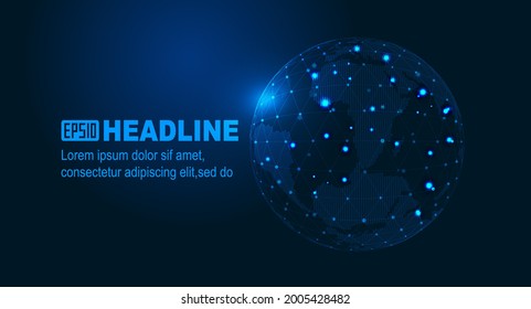 The dark blue luminous earth is composed of dots and lines, implying the concept of internationalization and globalization.