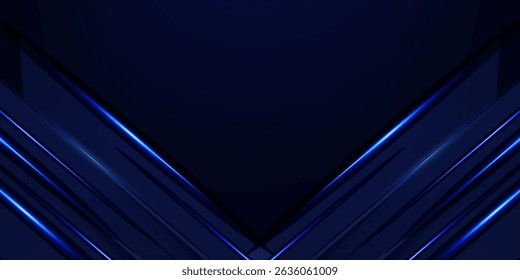 Dark blue luxury awards graphics background with light neon elegant shine spotlight effects. Premium corporate abstract design template. Banner certificate dynamic shape.
