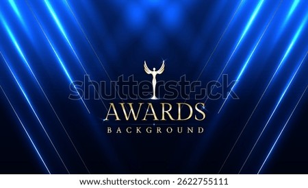 Dark blue luxury awards graphics background with light neon elegant shine spotlight effects. Premium corporate abstract design template. Banner certificate dynamic shape
