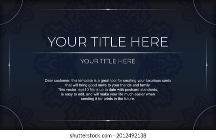Dark blue luxury background with abstract ornament. Elegant and classic vector elements with space for your text.