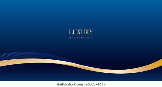 Dark blue Luxury background with golden curves for use as design background.