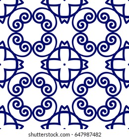 Dark blue luxury background seamless with ornamental pattern on white