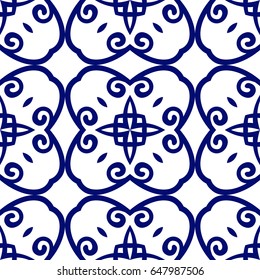 Dark blue luxury background seamless with ornamental pattern on white