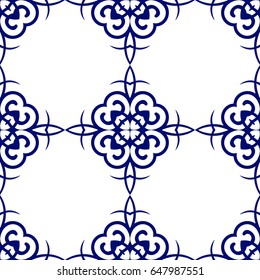 Dark blue luxury background seamless with ornamental pattern on white