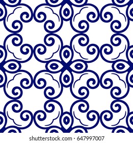 Dark blue luxury background seamless with ornamental pattern on white