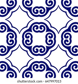 Dark blue luxury background seamless with ornamental pattern on white