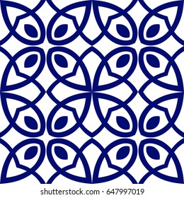 Dark blue luxury background seamless with ornamental pattern on white