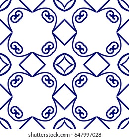 Dark blue luxury background seamless with ornamental pattern on white