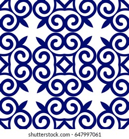 Dark blue luxury background seamless with ornamental pattern on white