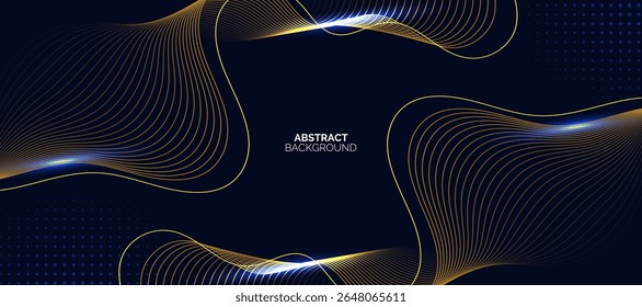 Dunkelblauer Luxus-Hintergrund mit goldfarbenen Linien Wellen. Moderne luxuriöse fließende Wellenlinien. Technologiekonzept.