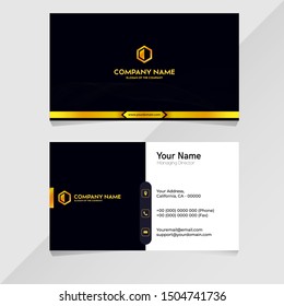 Dark Blue Luxury Name Business Card Minimalist Template. Modern Design Graphic Gold Black Element