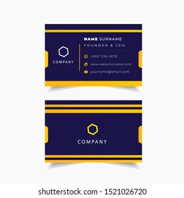 Dark Blue Luxury Name Business Card minimalist template. Modern Design graphic gold black element