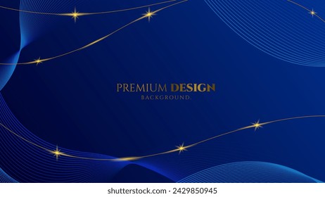 Fondo premium de lujo azul oscuro con ondas de línea de oro brillante, adecuado para banderas, fondos de pantalla, folletos y carteles. Ilustración de vector