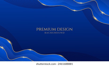 Fondo premium de lujo azul oscuro con ondas de línea de oro brillante, adecuado para Anuncios, Fondos de pantalla, folletos y carteles. Ilustración vectorial