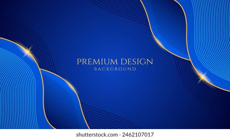 Dark blue luxury premium background with shining gold line waves, suitable for banners, wallpapers, brochures and posters. Vector illustration