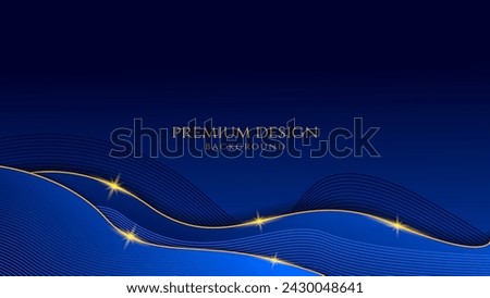 Dark blue luxury premium background with shining gold line waves, suitable for banners, wallpapers, brochures and posters. Vector illustration