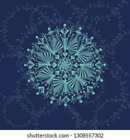 Dark blue mandala hand drawing background. Template of gift voucher, greeting card, business card or fashion design. Vector illustration EPS 10.