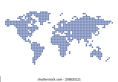 Dark Blue Map Of World - Vector Squares. Graphic Illustration As Template Infographics And Silhouette For Travel Theme