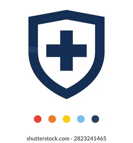 A dark blue medical shield icon representing health protection, safety, and security. Perfect for healthcare branding, medical apps, or pharmacy service websites.