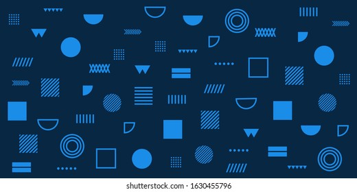Dark Blue  Memphis Abstract Background. Rough Egypt Style. Abstract Circle Line Rectangle Box Cross Mountain Egypt Basic Shape Background for shirt.