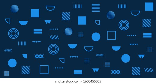 Dark Blue Memphis Abstract Background. Rough Egypt Style. Abstract Circle Line Rectangle Box Cross Mountain Egypt Basic Shape Background for shirt.